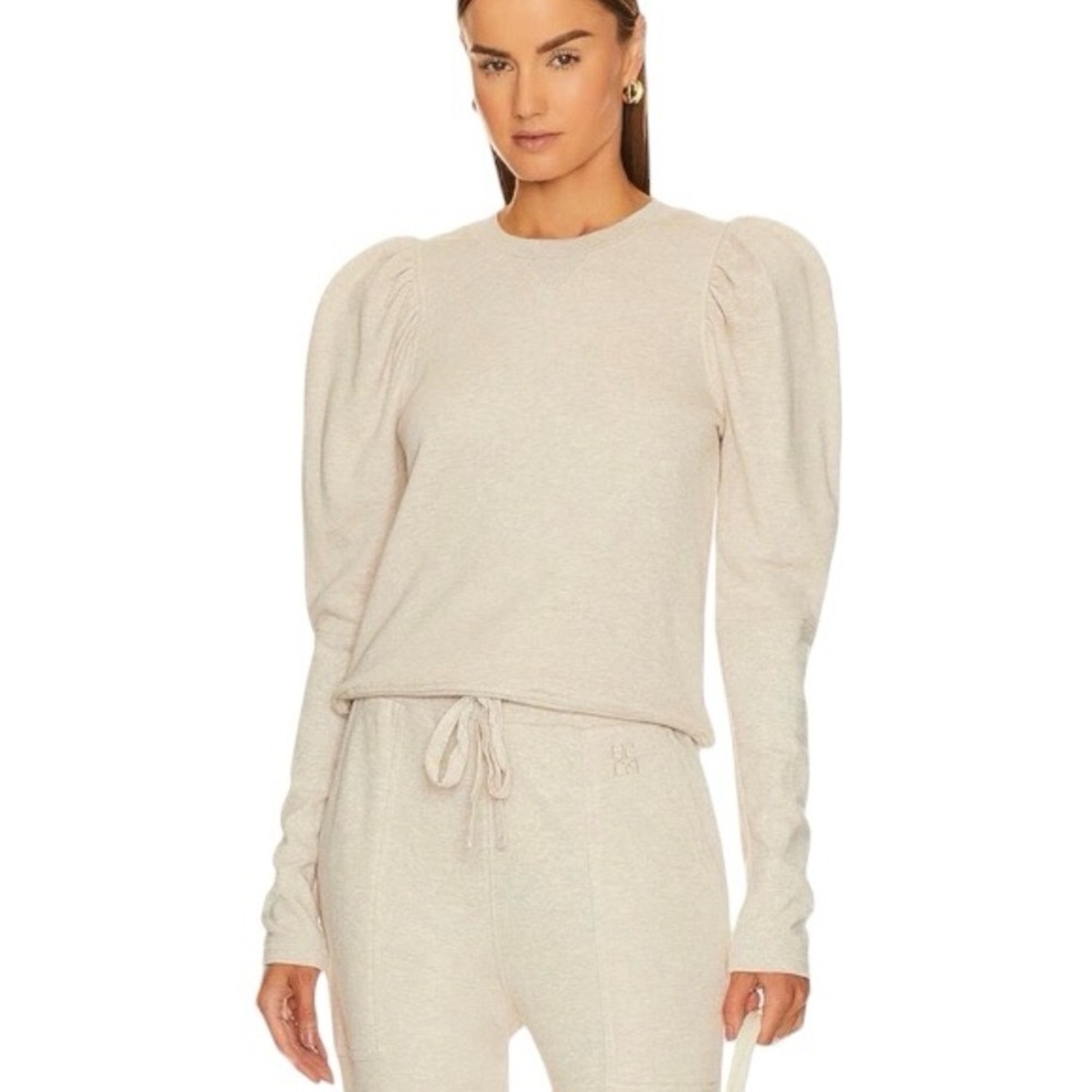 Ulla Johnson Cream Puff-Sleeve Knit Top in Light Beige